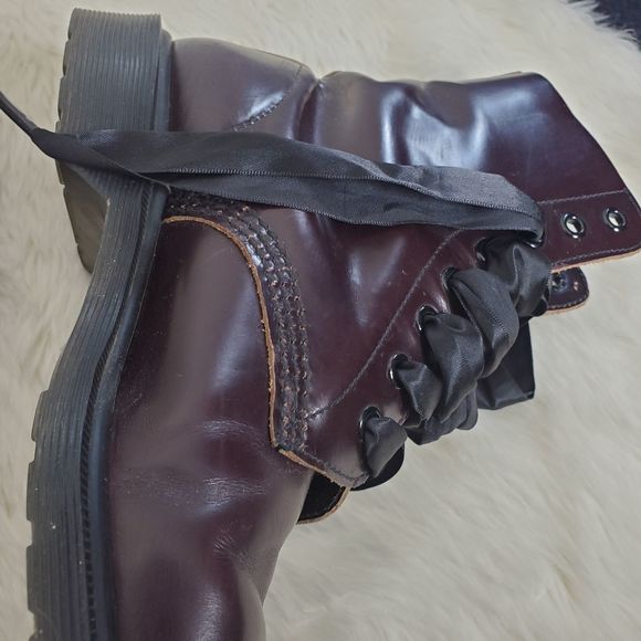Dr. Martens Made in England Cherry Red Lace Up Combat Boots - Picture 12 of 16